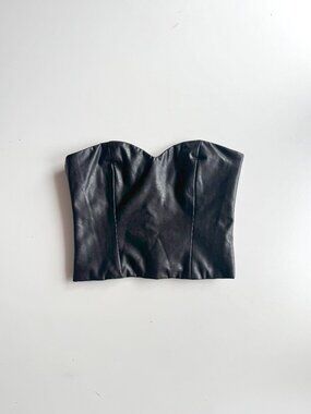 Aritzia TALULA Cindy Black Faux Leather Strapless Tube Bustier Top, Size 4